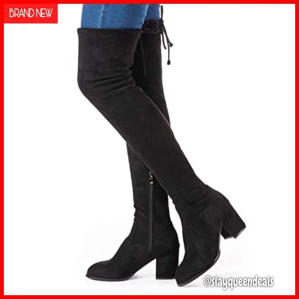 Women's Over the Knee Boots Block Heel Lace Up Faux Suede Winter